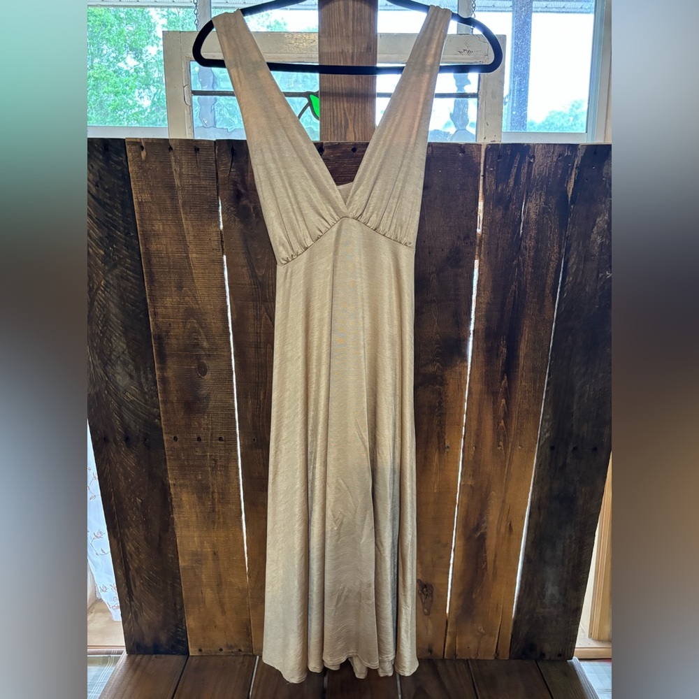 Zara Collection Gold Dress w/ Cross Back Straps. Light weight size L